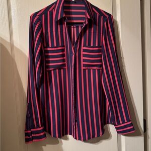 Striped Button-Up Shirt in Navy and Pink